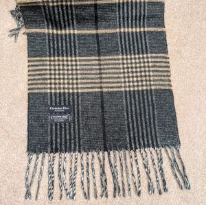 Christian Dior Monsieur CASHMAIRE Fringe Plaid Scarf Black and Tan